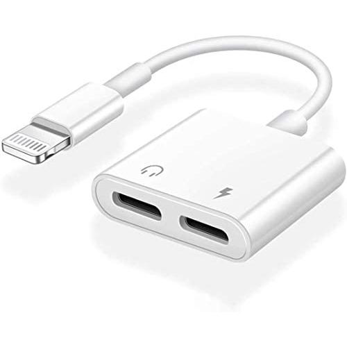[Apple MFi Certified] 2 in 1 Dual Lightning iPhone Adapter & Splitter, Adapter Dual Converter Cable Headphone Music+Charge+Call+Volume Control Compatible for iPhone 11/11 Pro/XS/XR/X 8/7, iPad-iOS 13