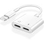 [Apple MFi Certified] 2 in 1 Dual Lightning iPhone Adapter & Splitter, Adapter Dual Converter Cable Headphone Music+Charge+Call+Volume Control Compatible for iPhone 11/11 Pro/XS/XR/X 8/7, iPad-iOS 13