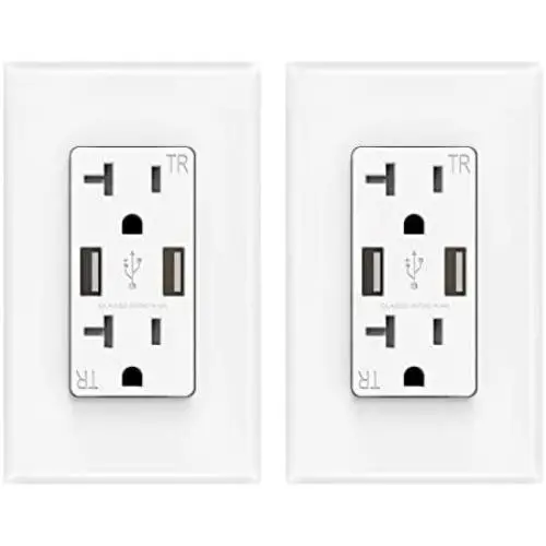 ELEGRP USB Charger Wall Outlet, Dual High Speed 4.0 Amp USB Ports with Smart Chip, 20 Amp Duplex Tamper Resistant Receptacle Plug, Wall Plate Included, UL Listed (2 Pack, Glossy White)