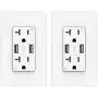 ELEGRP USB Charger Wall Outlet, Dual High Speed 4.0 Amp USB Ports with Smart Chip, 20 Amp Duplex Tamper Resistant Receptacle Plug, Wall Plate Included, UL Listed (2 Pack, Glossy White)