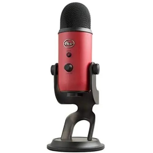 Blue Yeti USB Mic for Recording & Streaming on PC and Mac, 3 Condenser Capsules, 4 Pickup Patterns, Headphone Output and Volume Control, Mic Gain Control, Adjustable Stand, Plug & Play - Satin Red