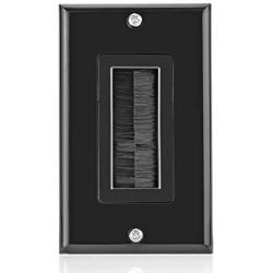 Mxtechnic Brush Wall Plate Decora Style, Cable Pass Through Insert for Wires, Single Gang Cable Access Strap, Wall Socket for HDTV, HDMI, Wall Cables Brush Plate (1Plate, Single Gang Black)