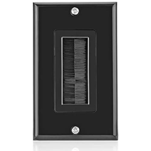 Mxtechnic Brush Wall Plate Decora Style, Cable Pass Through Insert for Wires, Single Gang Cable Access Strap, Wall Socket for HDTV, HDMI, Wall Cables Brush Plate (1Plate, Single Gang Black)