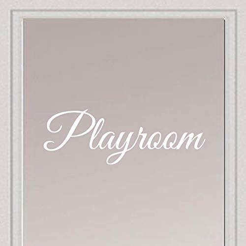 Rockmount Electronics - PLAYROOM - UV Resistant, Waterproof, Durable - Peel & Stick Wall Door Decor Decal Sticker Quote Vinyl Mural Art Script Vinyl Lettering - 9.5'' x 3.25'', White