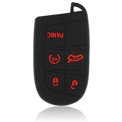 Auovo Smart Key Fob Cover Case Accessories for Chrysler 300 Grand Cherokee Renegade Compass for Dodge Charger Challenger Journey Durango 5 Buttons Keyless Entry Remote(Silicone, 2pcs)