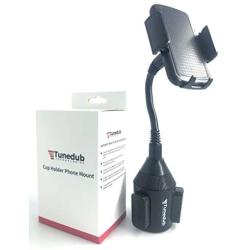 TUNEDUB | Cup Phone Holder Car Mount | Adjustable Gooseneck | Universal Fit, iPhone Xmax/XR/X / 8/7 / 6S / 6S Plus, Samsung Galaxy S10 / S10 Plus / S9 / S9 Plus / S7 / S6
