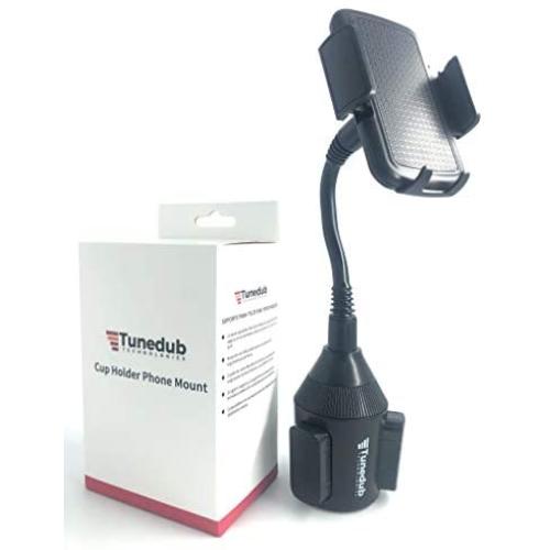 TUNEDUB | Cup Phone Holder Car Mount | Adjustable Gooseneck | Universal Fit, iPhone Xmax/XR/X / 8/7 / 6S / 6S Plus, Samsung Galaxy S10 / S10 Plus / S9 / S9 Plus / S7 / S6