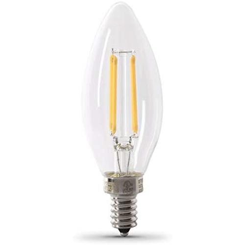 Feit Electric CTC40/927CA/FIL/6 3.3W 40W Equivalent Clear Dimmable 300 Lumen Torpedo Tip 6-Pack LED Chandelier Light Bulb, 3.9''H x 1.3''D, 2700K (Soft White), 6 Piece
