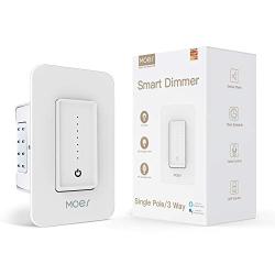 MOES 3 Way WiFi Smart Light Dimmer Switch, Replaces One Switch to Multi-Control with No Hub Required, Compatible with Smart Life/Tuya App and Alexa and Google Home 1 Pack.