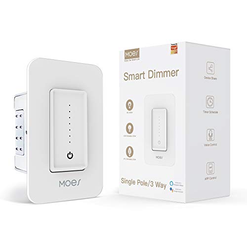 MOES 3 Way WiFi Smart Light Dimmer Switch, Replaces One Switch to Multi-Control with No Hub Required, Compatible with Smart Life/Tuya App and Alexa and Google Home 1 Pack.