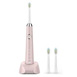 Hanasco Sonic Electric Toothbrush Rechargeable for Adults, 4 Modes with Build in 2 Mins Timer, 3 Brush Heads Included, Whitening Clean 4 Hours Charge for 30 Days Use, Soft Bristles, 38,000 VPM Pink