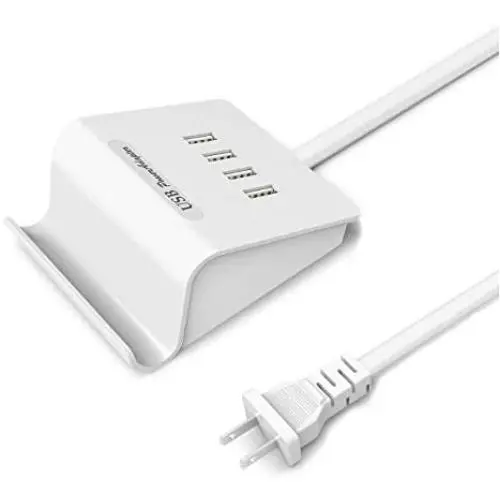 Multi Port USB Charger Desktop 4 USB Charging Station Phone Mount Charger Fast for iPhone, iPad, Samsung, Tablet, Bluetooth Speakers, Powerbank, HTC, LG, Sony, Google Nexus and More (White)
