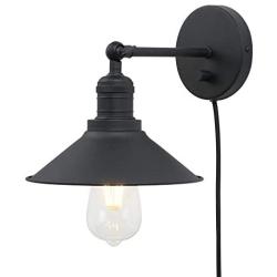 Phansthy Matte Black Bathroom Vanity Light Plug in Sconce Wall Sconces with dimmable Switch and 7.9 Inches Metal Light Shade 2 Packed