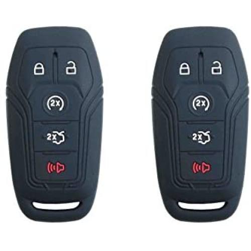 BAR Autotech Remote Key Silicone Rubber Keyless Entry Shell Case Fob and Key Skin Cover fit for Ford Mustang Fusion Lincoln MKZ MKC F-450 F-150 2015 Ford Fusion SE (1 Pair) (Black)