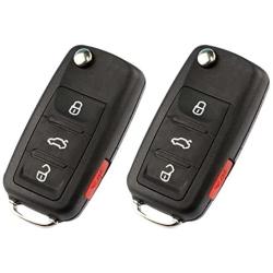 Flip Key Fob Remote fits VW Volkswagen Beetle CC Eos Golf Gti Jetta Passat Tiguan Touareg 2011 2012 2013 2014 2015 2016 (NBG010180T), Set of 2