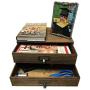 Wallniture Home Office Desk Organizer - Wooden 2 Drawer Under Monitor Stand - Printer Platform - Paper Holder Walnut