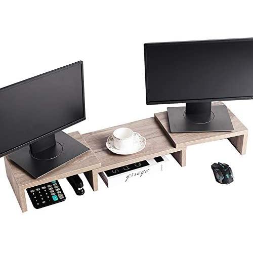 Superjare Monitor Stand Riser, Adjustable Screen Stand for Laptop Computer/TV/PC, Multifunctional Desktop Organizer - Cream Gray