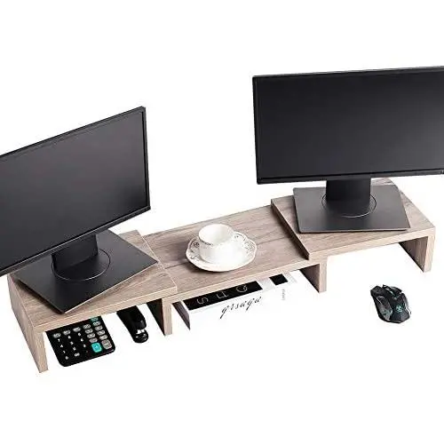 Superjare Monitor Stand Riser, Adjustable Screen Stand for Laptop Computer/TV/PC, Multifunctional Desktop Organizer - Cream Gray