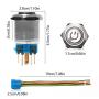 Monrand 22mm Latching Push Button Switch,12V DC ON/Off Self-Locking Latching Push Button Switch Waterproof LED Light Toggle Switches with Wire Socket Plug 7/8'' Mounting Hole,Blue Light