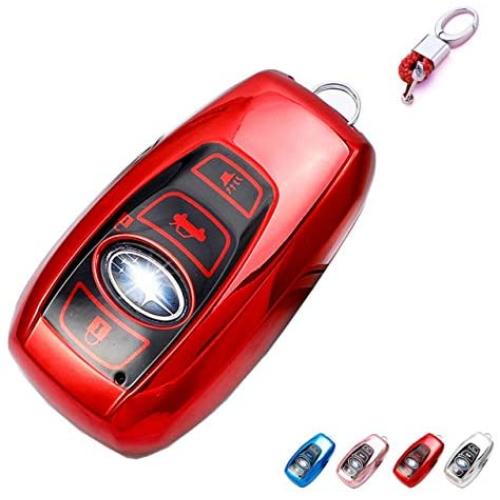 BINOWEN for Subaru Key Fob, TPU Key Shell Protector Shell Keyless Remote Control Smart Key Holder with Keychain Fit for 2018 2019 2020 Subaru WRX Outback Ascent Forester Crosstrek Keys (Red)