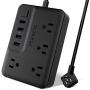Power Strip with 4 USB Ports 4 Outlets, Maxcio Desktop Charging Station with Angled Flat Plug & 10A 5 ft Extension Cord Multi Outlets Extender Plug for Cruise Ship, Dorm Room, Home & Office, Black