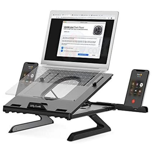 Laptop Stand Ergonomic, Jelly Comb Multi-Angle Adjustable Laptop Riser with Built-in Foldable Legs and Phone Holder, Ventilated Notebook Stand Tray for MacBook, Desktop Computer, Tablet (Black)