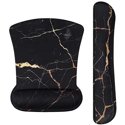 iLeadon Keyboard Wrist Rest Pad and Mouse Wrist Rest Support Mouse Pad Set, Non Slip Rubber Base Wrist Support with Ergonomic Raised Memory Foam for Easy Typing & Pain Relief, Black Gold