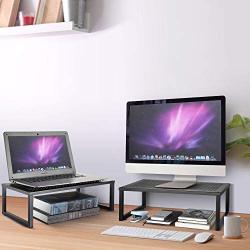 Simple Trending Monitor Stand Riser, Metal Desk Organizer Stand with Anti-Slip Suction Cup for Laptop, Computer, iMac, Pc, Printer, Black