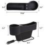 SUNMORN Car Seat Gap Organizer, Multifunctional with Dual USB Charging, Cup Holder, Leather Storage Box, Order for Passenger Side Cup Holder Facing Back (Black)