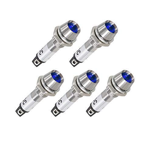 VictorsHome Indicator Light 12V DC Blue 5/16 Inch 8mm Metal Shell Panel Mount Signal Pilot Dash Directional Lights 5 Pack