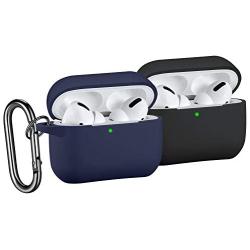 [2 Pack] SNBLK Designed for Airpods Pro Case Cover Silicone Protective Charging Case Skin with Keychain Compatible for Apple Airpods Pro 2019, (Front LED Visible) Black/Navy Blue