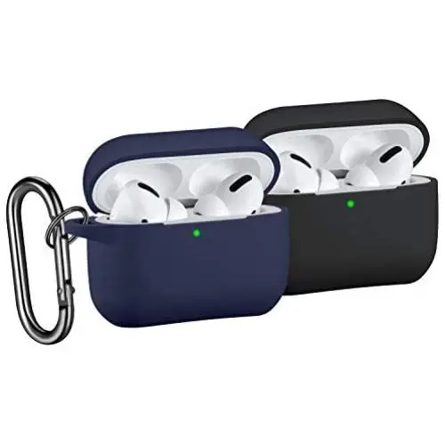 [2 Pack] SNBLK Designed for Airpods Pro Case Cover Silicone Protective Charging Case Skin with Keychain Compatible for Apple Airpods Pro 2019, (Front LED Visible) Black/Navy Blue