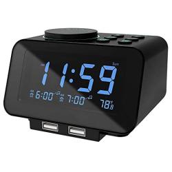 USCCE Digital Alarm Clock Radio - 0-100% Dimmer, Dual Alarm with Weekday/Weekend Mode, 6 Sounds Adjustable Volume, FM Radio w/Sleep Timer, Snooze, 2 USB Charging Ports, Thermometer, Battery Backup