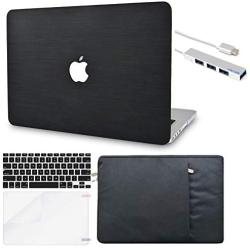LuvCase 5in1 Laptop Case for Old Mac Pro 13'' Retina Display (2012-2015) A1502/A1425 Leather Hard Shell Cover with Sleeve, USB Hub, Keyboard Cover & Screen Protector (Black Saffiano Leather)