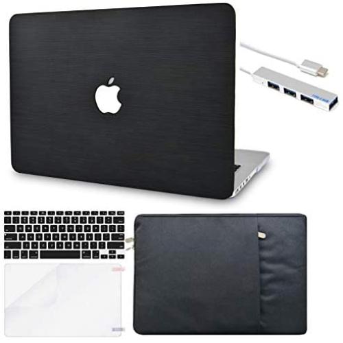 LuvCase 5in1 Laptop Case for Old Mac Pro 13'' Retina Display (2012-2015) A1502/A1425 Leather Hard Shell Cover with Sleeve, USB Hub, Keyboard Cover & Screen Protector (Black Saffiano Leather)