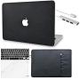 LuvCase 5in1 Laptop Case for Old Mac Pro 13'' Retina Display (2012-2015) A1502/A1425 Leather Hard Shell Cover with Sleeve, USB Hub, Keyboard Cover & Screen Protector (Black Saffiano Leather)