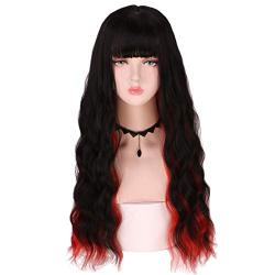 Honcloud Long Straight Two Tone Wig With Bang (Black&Red)