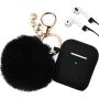 Filoto Case for Airpods, Airpod Case Cover for Apple Airpods 2&1 Charging Case, Cute Air Pods Silicone Protective Accessories Cases/Keychain/Pompom/Strap, Best Gift for Girls and Women, Black