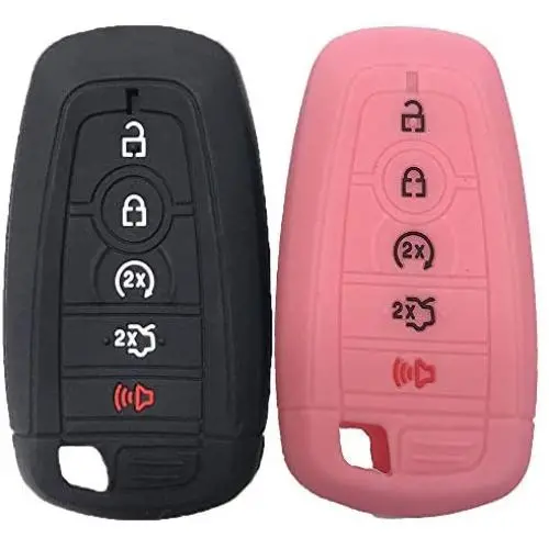 Key Fob SiliconeCover Glossy Protective Case Fits for Ford F150 Edge Mustang Fusion Ecosport Explorer Expedition 3/4/5 Button Smart Key case cover(Black+Pink)