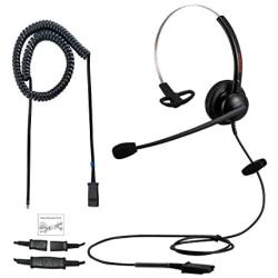 Emaiker Office Desk Phone Headset Single Ear RJ9 Call Center Telephone Headset RJ9 QD Cord with Noise Cancelling Microphone for Landline Phone IP Phones Yealik Sangoma Grandstream Akuvox Escene