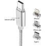 2 Pack CoolKo Strongest Magnet 2.1 A, 5 Feet (1.5M) Silver Magnetic Braided Fastest Cable Compatible for All i-Product, Type C and Micro USB Android Smart Phones and Tablets