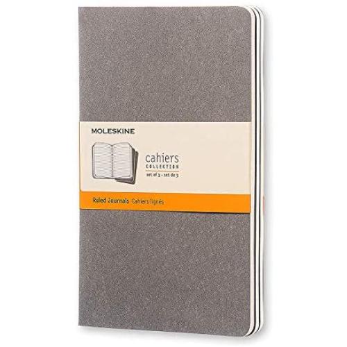 Moleskine Cahier Journal, Soft Cover, Large (5'' x 8.25'') Ruled/Lined, Pebble Grey, 80 Pages (Set of 3)