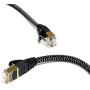 Tera Grand - 3FT - CAT7 10 Gigabit Ethernet Ultra Flat Patch Cable for Modem Router LAN Network - Braided Jacket, Gold Plated Shielded RJ45 Connectors, Faster Than CAT6a CAT6 CAT5e, Black & White