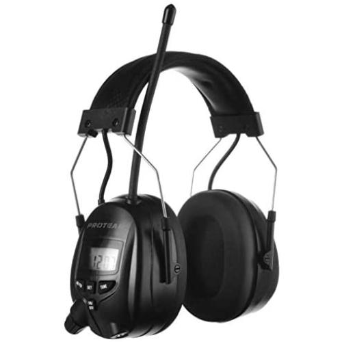 PORTER AM FM Noise Reduction Safety Ear Muffs, Hearing Protection Earmuffs with Stereo Radio, NRR 25dB Hearing Protectors for Mowing (Black)