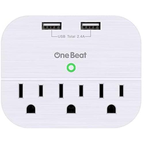 3 Outlet Surge Protector, Multi Plug Outlet Adapter with 2 USB Wall Charger, One Beat Power Strip Wall Plug Extender for Home Travel Office Hotel