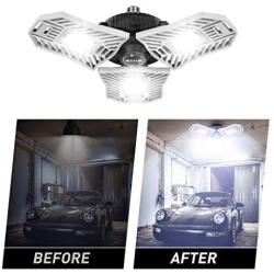 Garage Lights Deformable 2 Pack - Three Leaf Garage Light 60W 6000LM 6000K for Garage (No Motion Activated), Silver, Retinabc