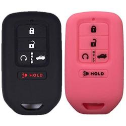 Key Fob Cover 2Pcs KOSMIQ Silicone Smart Car Key Case Protector for 2018 2017 2016 2015 Honda Accord Civic CR-V CRV Pilot EX-L(Red Pink)