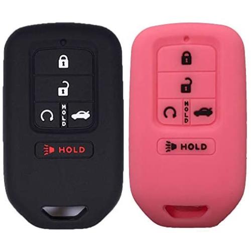 Key Fob Cover 2Pcs KOSMIQ Silicone Smart Car Key Case Protector for 2018 2017 2016 2015 Honda Accord Civic CR-V CRV Pilot EX-L(Red Pink)