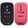 Key Fob Cover 2Pcs KOSMIQ Silicone Smart Car Key Case Protector for 2018 2017 2016 2015 Honda Accord Civic CR-V CRV Pilot EX-L(Red Pink)