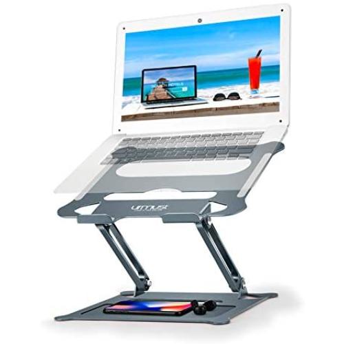 Urmust Laptop Notebook Stand Holder, Ergonomic Adjustable Ultrabook Stand Riser Portable Compatible with MacBook Air Pro, Dell, HP, Lenovo Light Weight Aluminum Up to 15.6''(Blue)